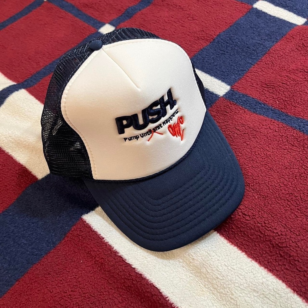 PUSH pump until sh*t happenz Nissin Cap navy white Trucker hat mesh cap